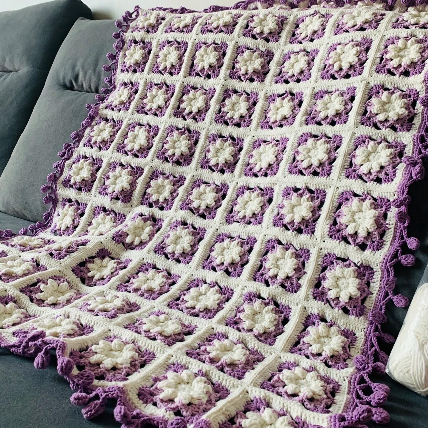 KN2603024 Snow Chrysanthemum Crochet Blanket DIY Crochet Kit with Video Tutorial or Handmade Finished Blanket