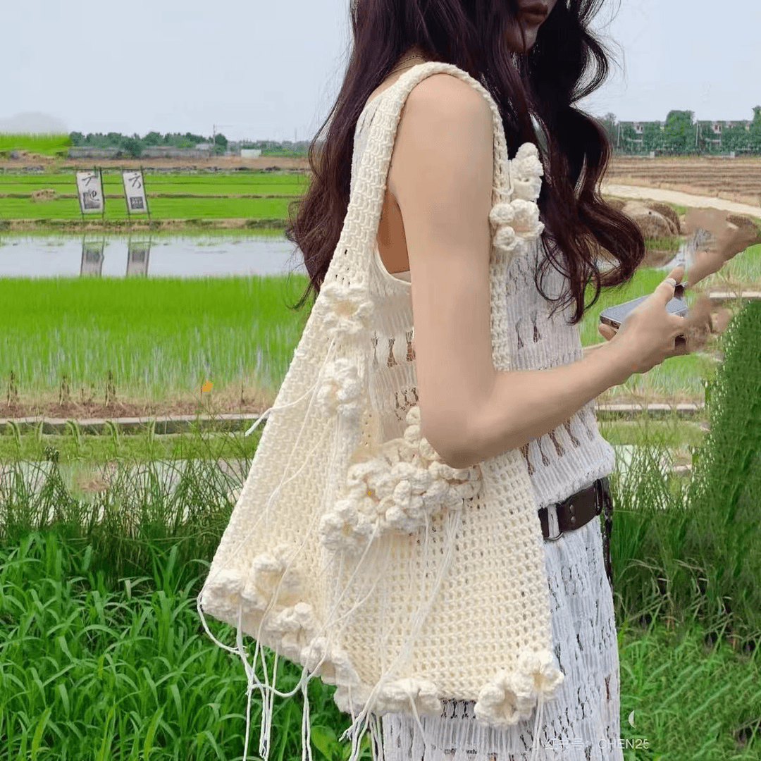 KN2603010 Boho Blossom Fringe Crochet Bag DIY Crochet Kit with Video Tutorial