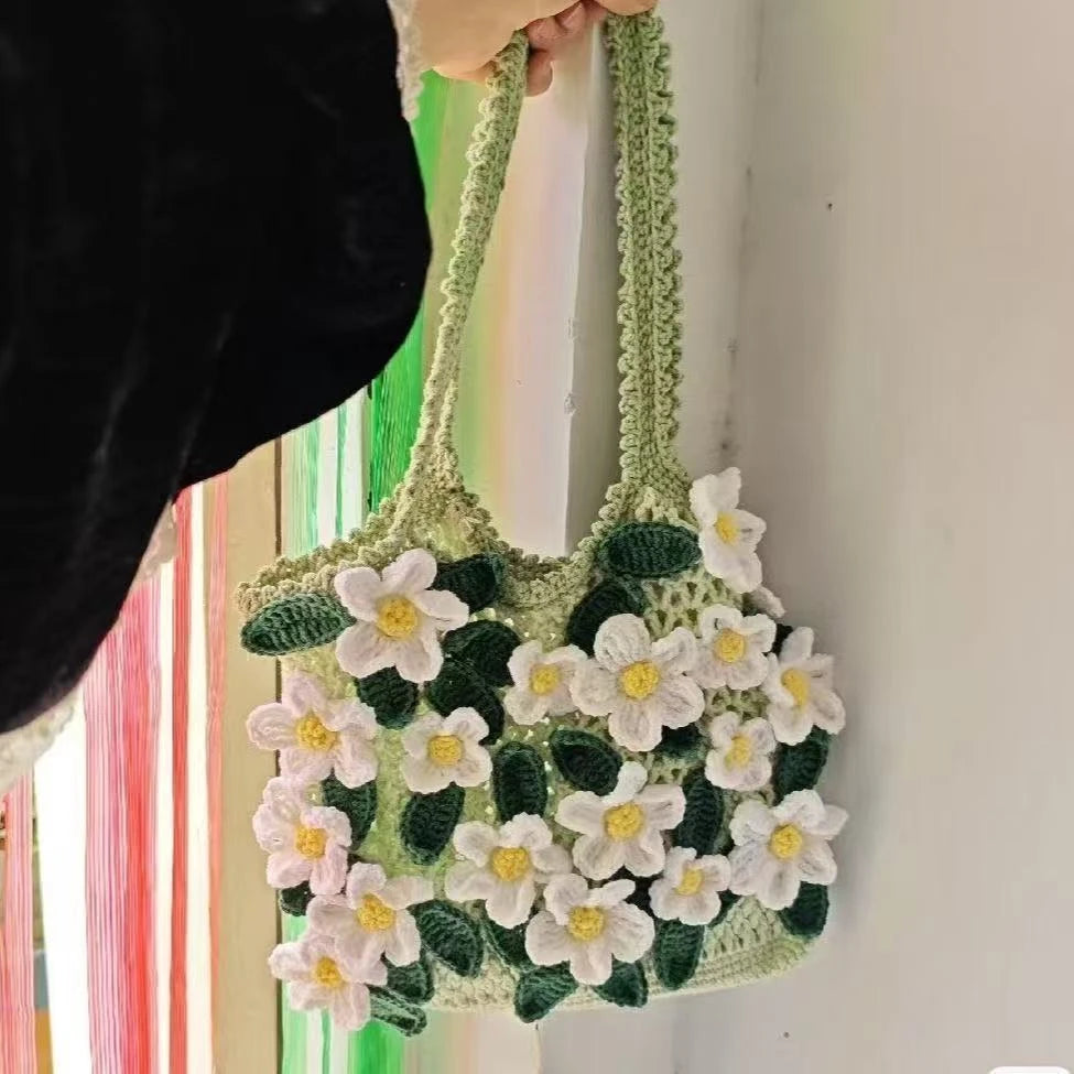KN2603012 Summer Camellia Crochet Bag DIY Crochet Kit with Video Tutorial