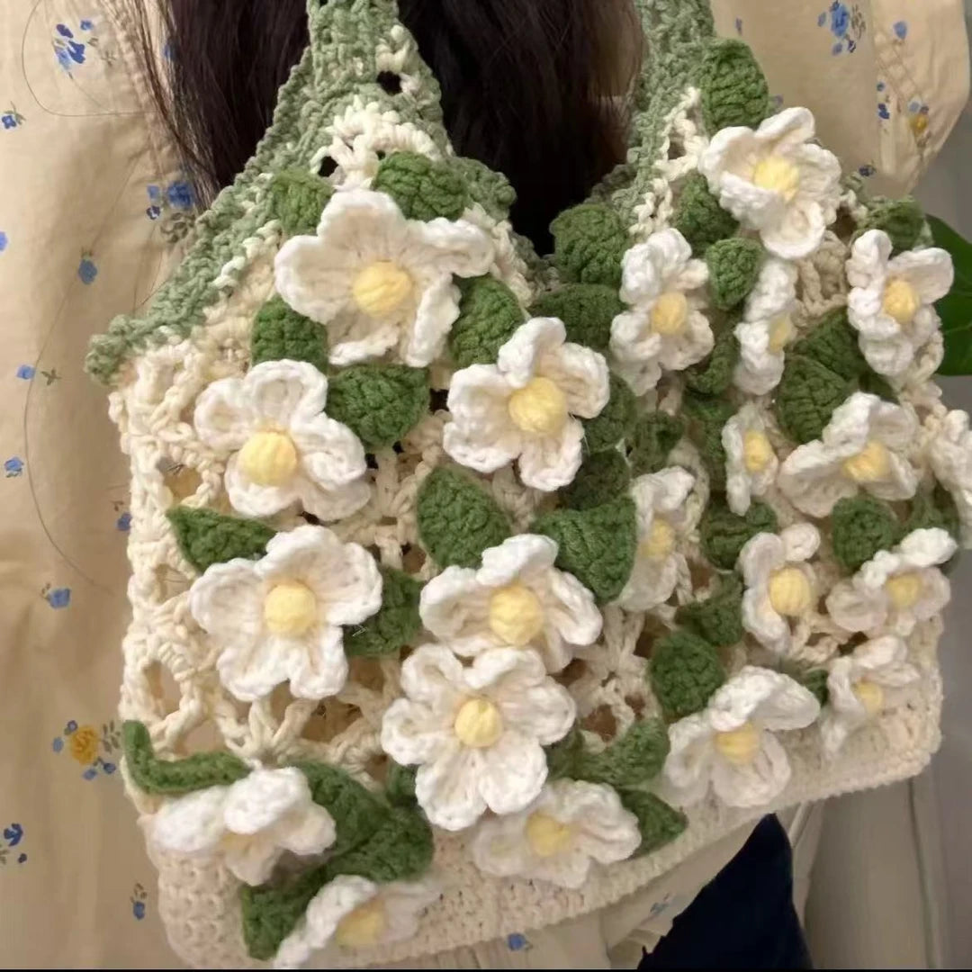 KN2603012 Summer Camellia Crochet Bag DIY Crochet Kit with Video Tutorial