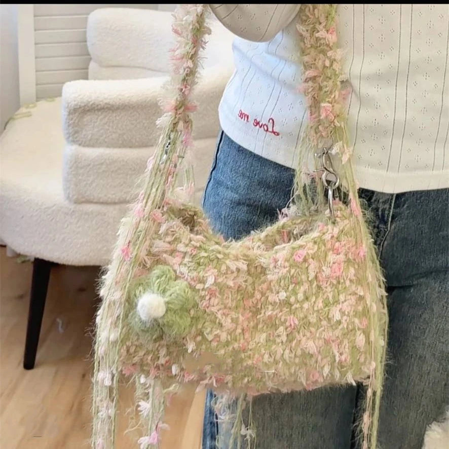KN2603017 Dreamy Cloud Fringe Bag DIY Crochet  Kit with Video Tutorial or Handmade Bag