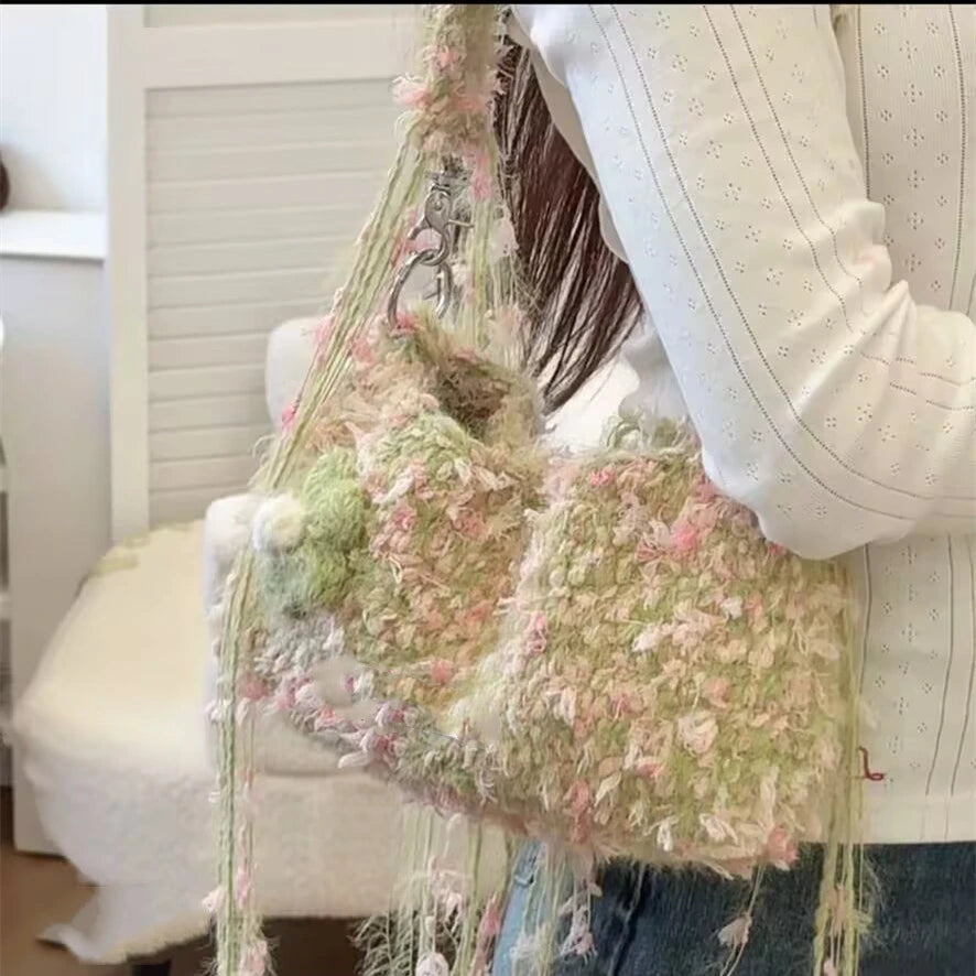 KN2603017 Dreamy Cloud Fringe Bag DIY Crochet  Kit with Video Tutorial or Handmade Bag