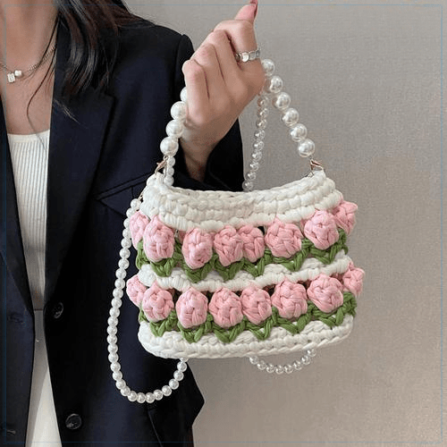 KN2603019 Fairy Tulip Pearl Crochet Bag DIY Crochet Kit with Video Tutorial  Bag