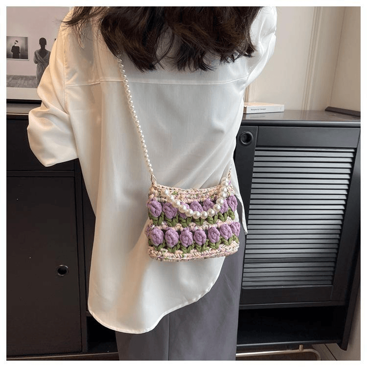KN2603019 Fairy Tulip Pearl Crochet Bag DIY Crochet Kit with Video Tutorial  Bag