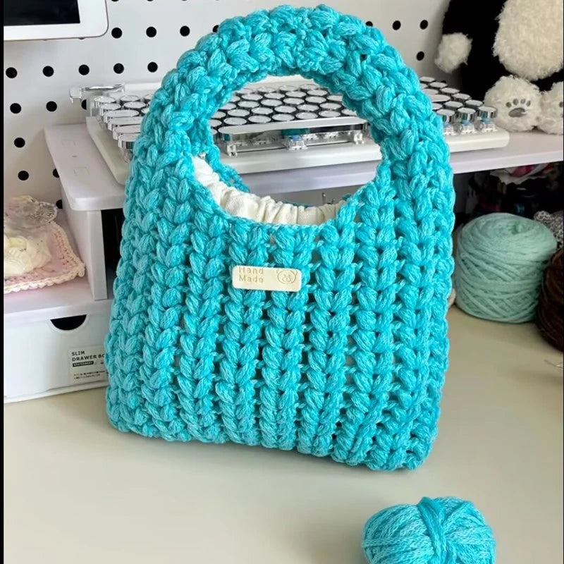 KN2603021 Sparkling Heart Knit Egg Bag DIY Crochet Kit with Video Tutorial or Handmade Finished Bag