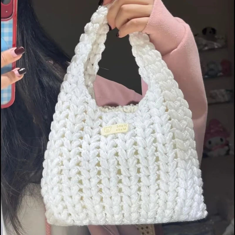 KN2603021 Sparkling Heart Knit Egg Bag DIY Crochet Kit with Video Tutorial or Handmade Finished Bag