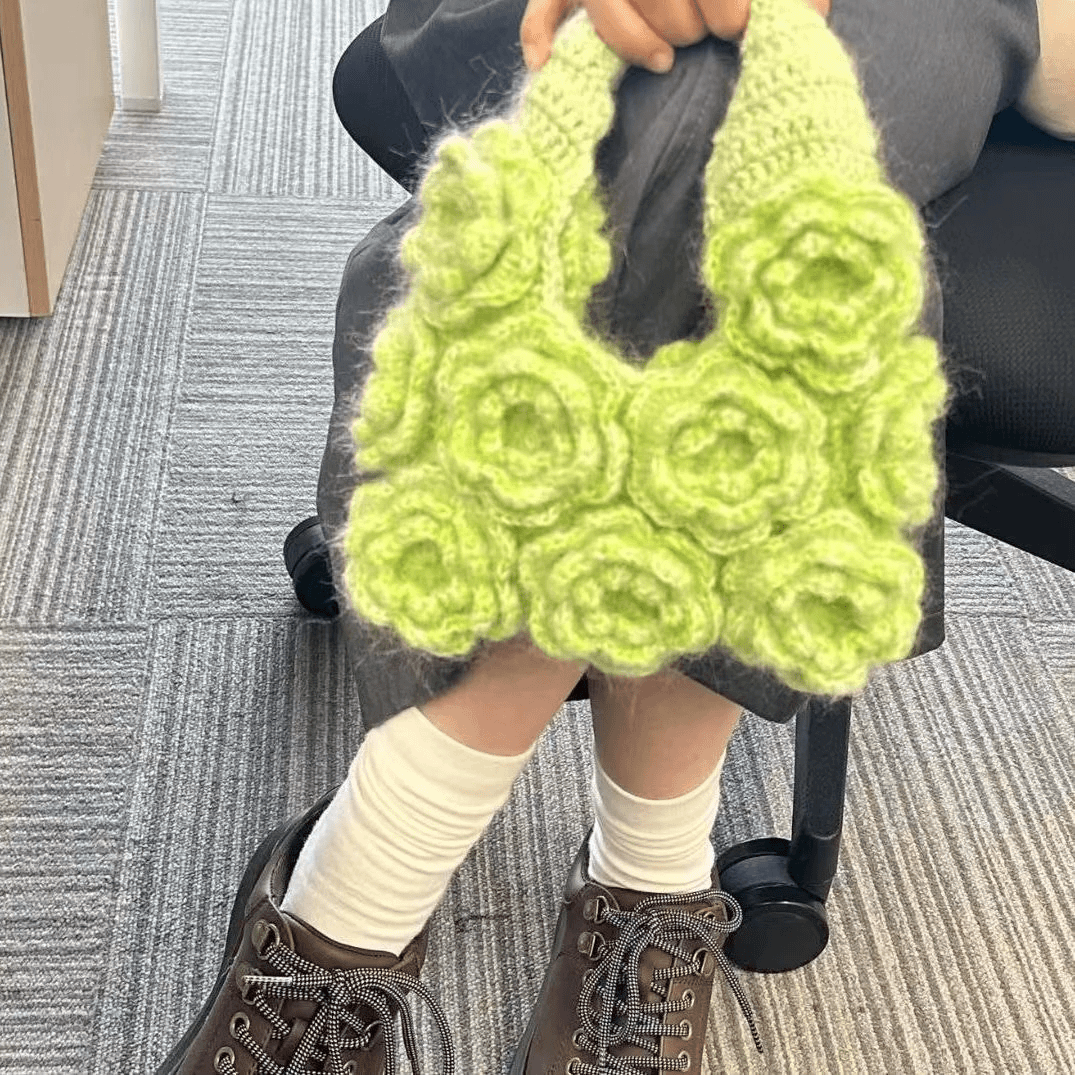 KN2603022 Vintage Rose Crochet Bag DIY Crochet Kit with Video Tutorial or Handmade Finished Bag