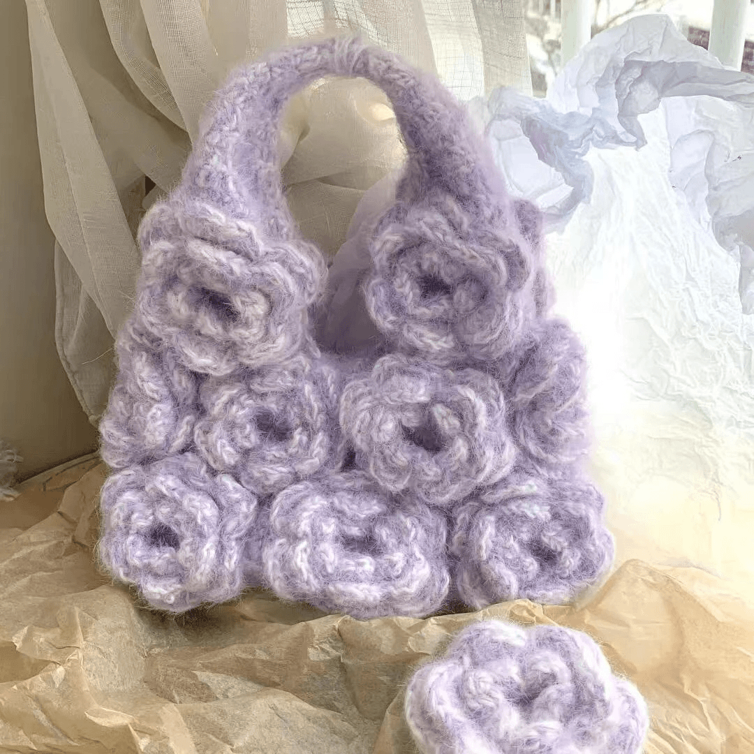KN2603022 Vintage Rose Crochet Bag DIY Crochet Kit with Video Tutorial or Handmade Finished Bag