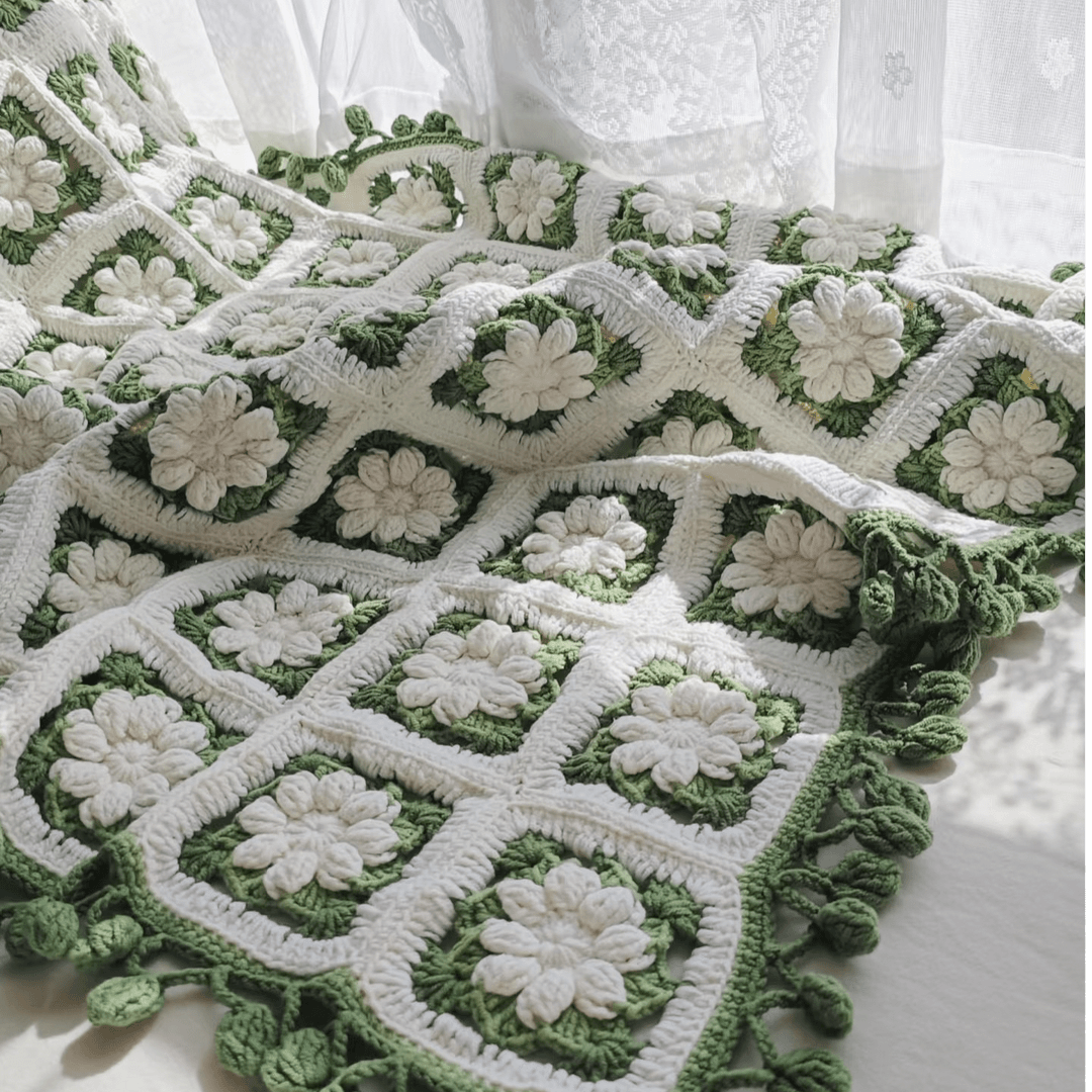 KN2603024 Snow Chrysanthemum Crochet Blanket DIY Crochet Kit with Video Tutorial or Handmade Finished Blanket