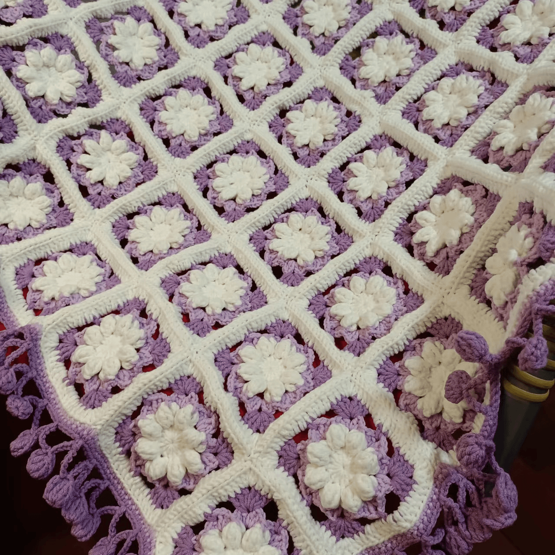 KN2603024 Snow Chrysanthemum Crochet Blanket DIY Crochet Kit with Video Tutorial or Handmade Finished Blanket