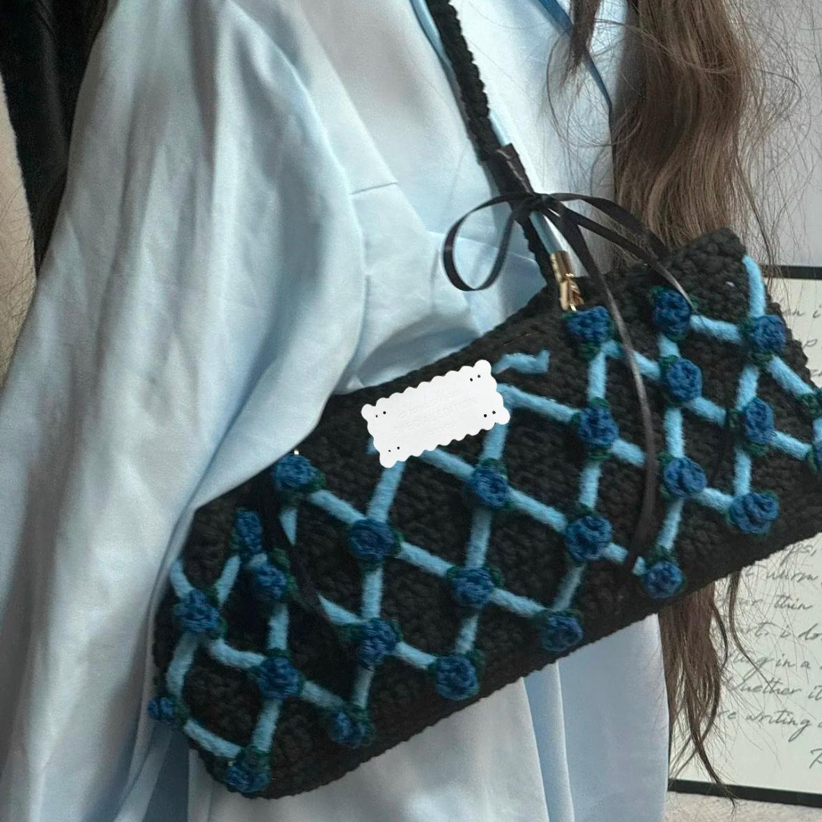 KN2603026 Rose Garden Baguette Bag DIY Crochet Kit with Video Tutorial or Handmade Bag