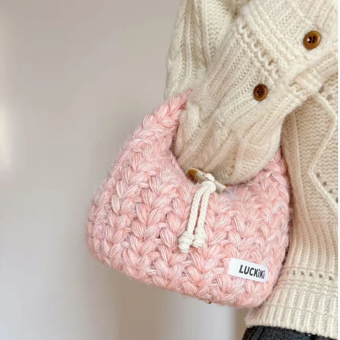 KN2603028 Lovely Heart Hobo Bag DIY Crochet Bag Kit with Step-by-Step Video Tutorial