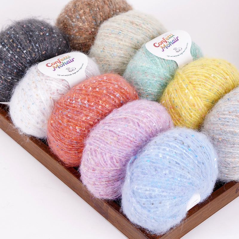 YARN60010 Speckled Silk Mohair Yarn for Crochet & Knitting (Chunky Rainbow Bobble Style)