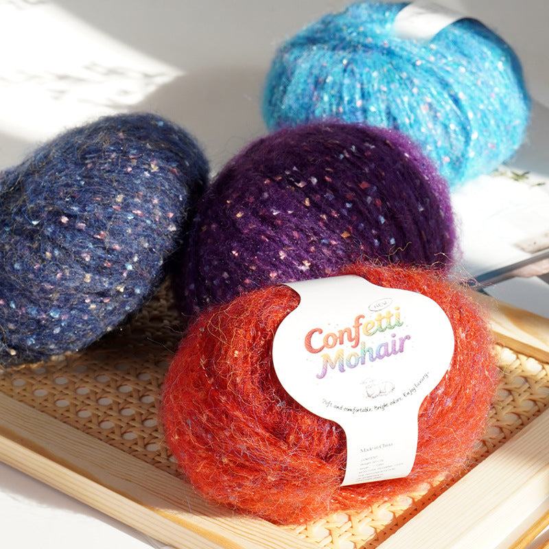 YARN60010 Speckled Silk Mohair Yarn for Crochet & Knitting (Chunky Rainbow Bobble Style)