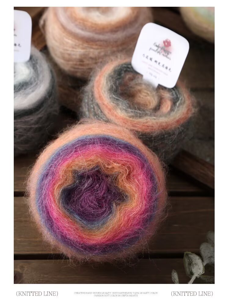 YARN60013 Kaleidoscope Gradient Mohair Yarn for Crochet & Knitting DIY