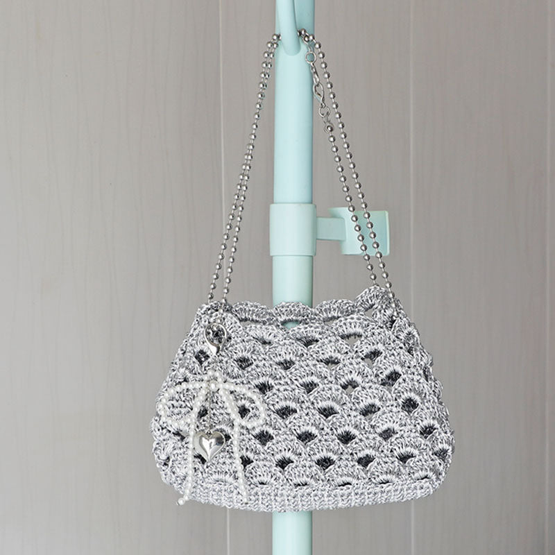 YARN60014 Trendy Metallic Silver Core-Spun Yarn for Crochet Bags – Shiny Statement Yarn