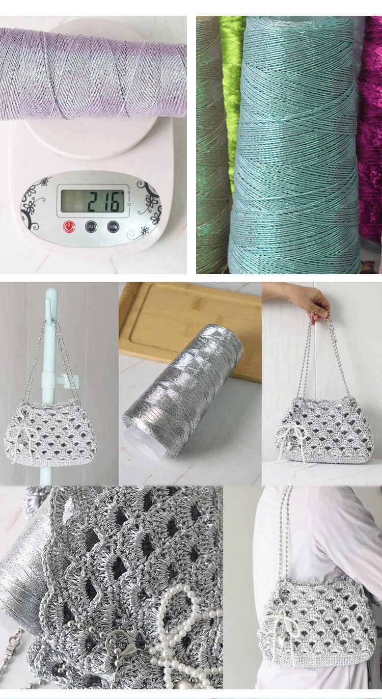 YARN60014 Trendy Metallic Silver Core-Spun Yarn for Crochet Bags – Shiny Statement Yarn