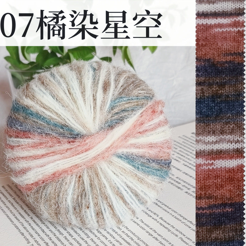YARN60017 Premium Art-Inspired Hand-Dyed Mohair Wool Yarn – Gradient Rainbow Long Pile Yarn for Crochet & Knitting