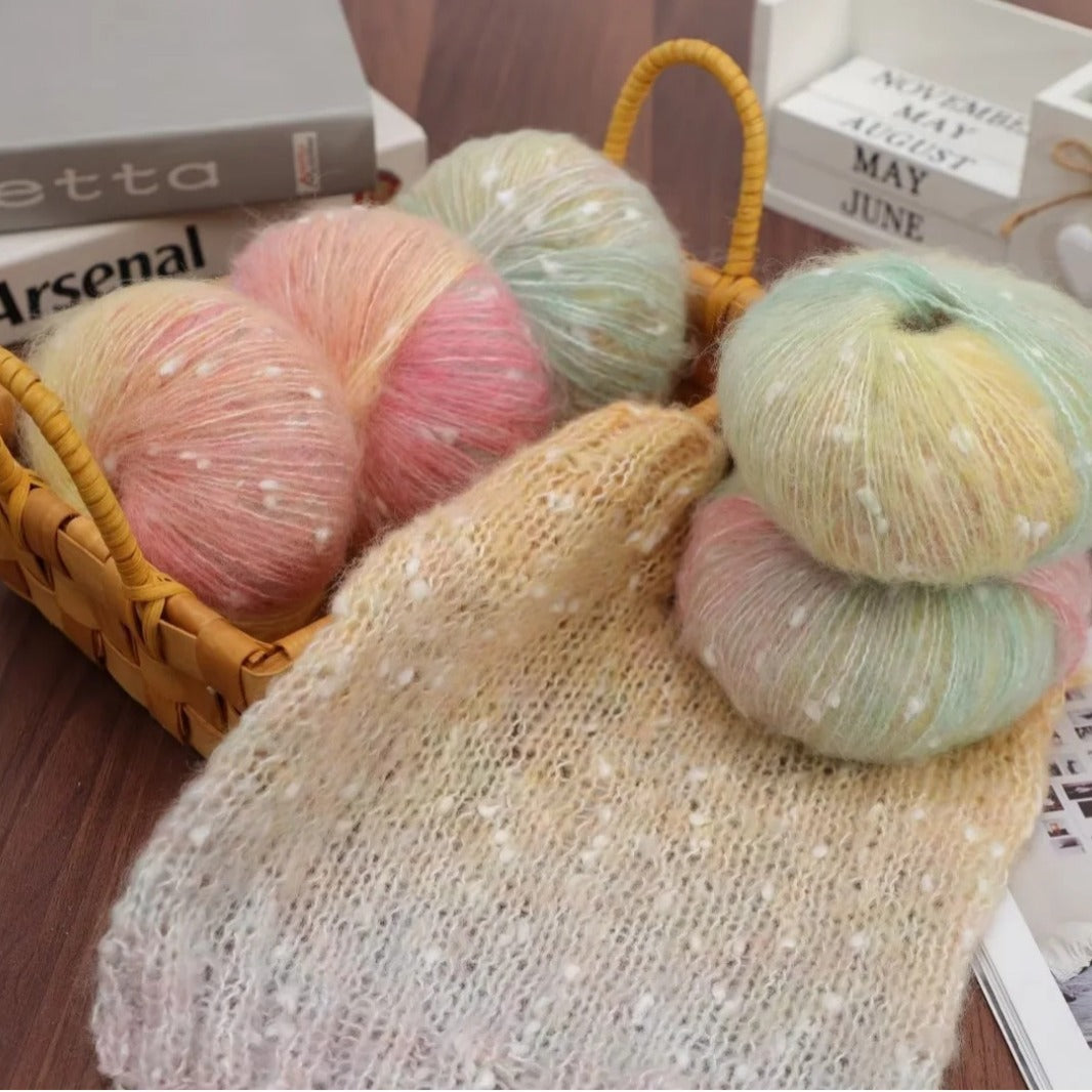YARN60018 Premium Speckled Silk Mohair Wool Yarn – Soft Fluffy Green Art Yarn for Crochet & Knitting