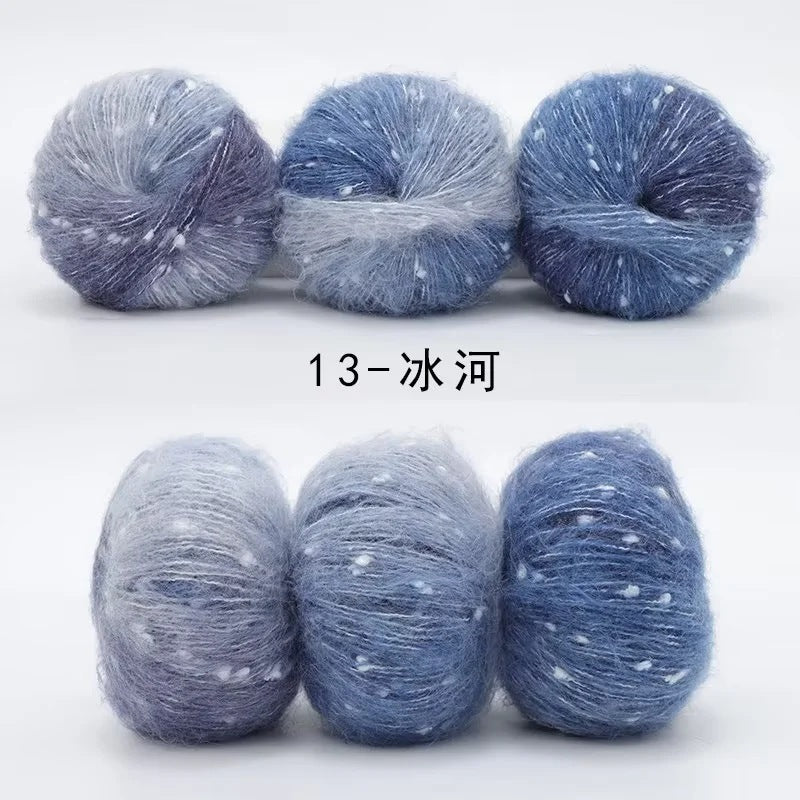 YARN60018 Premium Speckled Silk Mohair Wool Yarn – Soft Fluffy Green Art Yarn for Crochet & Knitting