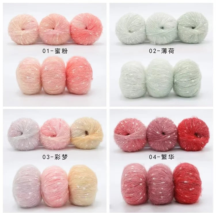 YARN60018 Premium Speckled Silk Mohair Wool Yarn – Soft Fluffy Green Art Yarn for Crochet & Knitting