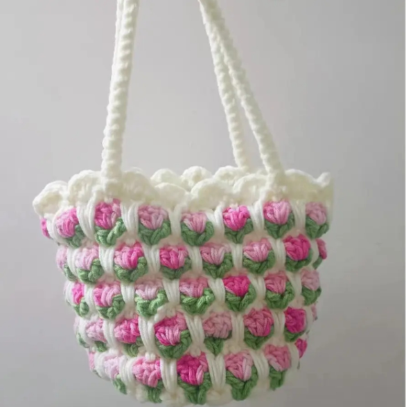 KN2603015 Spring Tulip Crochet Bag DIY Crochet Kit with Video Tutorial