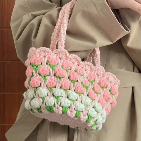 KN2603015 Spring Tulip Crochet Bag DIY Crochet Kit with Video Tutorial