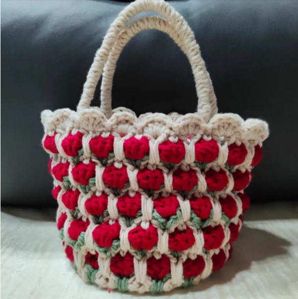 KN2603015 Spring Tulip Crochet Bag DIY Crochet Kit with Video Tutorial