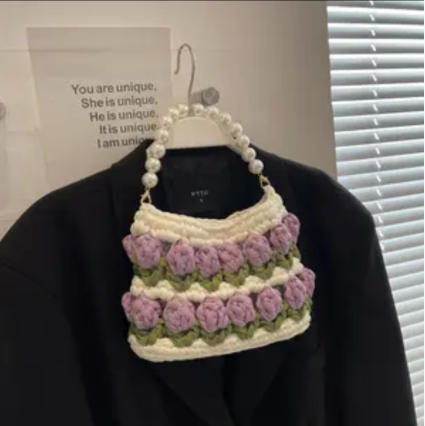 KN2603019 Fairy Tulip Pearl Crochet Bag DIY Crochet Kit with Video Tutorial  Bag