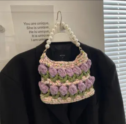 KN2603019 Fairy Tulip Pearl Crochet Bag DIY Crochet Kit with Video Tutorial  Bag