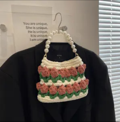 KN2603019 Fairy Tulip Pearl Crochet Bag DIY Crochet Kit with Video Tutorial  Bag