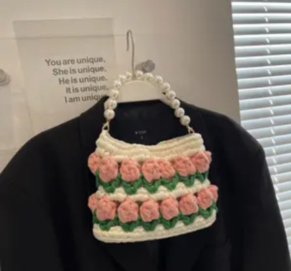 KN2603019 Fairy Tulip Pearl Crochet Bag DIY Crochet Kit with Video Tutorial  Bag