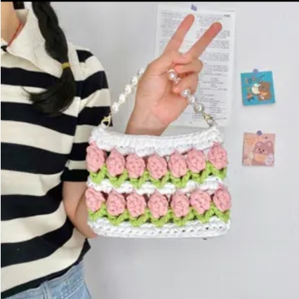 KN2603019 Fairy Tulip Pearl Crochet Bag DIY Crochet Kit with Video Tutorial  Bag