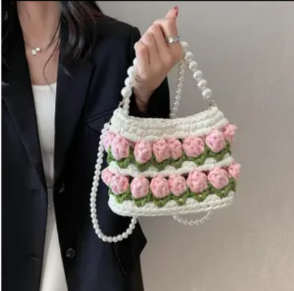 KN2603019 Fairy Tulip Pearl Crochet Bag DIY Crochet Kit with Video Tutorial  Bag