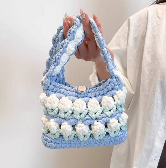 KN2603020 Tulip Bloom Crochet Bag DIY Crochet Kit with Video Tutorial or Handmade Finished Bag